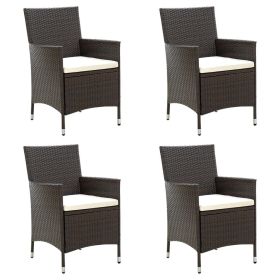 Patio Chairs with Cushions 4 pcs Poly Rattan Brown