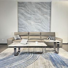 Rectangular Coffee Table Small Side Table Set with Sintered Stone Top, Grey Metal Frame, for Bed Room, Living Room