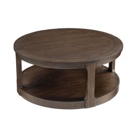 40inch Large Curved 2 Tier Traditional Round Circle Wooden Center Coffee Table,Mid Century Rounded Table with Wheels ,Table for living Room,Office