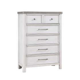 White and Gray Finish 1pc Bedroom Chest of 5 Drawers Classic Design Wooden Furniture