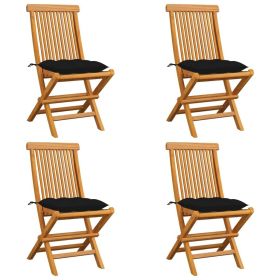 Patio Chairs with Black Cushions 4 pcs Solid Teak Wood