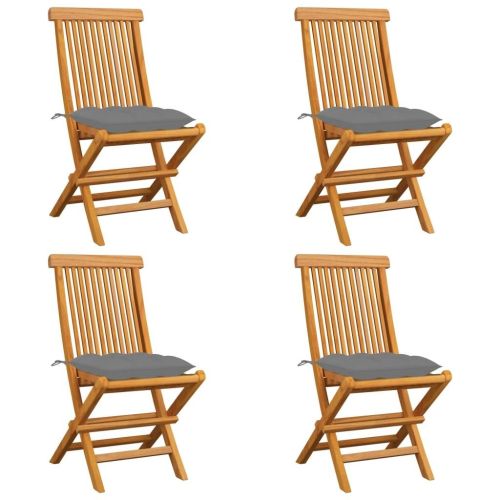 Patio Chairs with Gray Cushions 4 pcs Solid Teak Wood