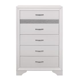 Glamorous White Finish 1pc Chest of Drawers Faux Crystals Pulls Silver Glitter Hidden Drawers Wooden Modern Bedroom Furniture