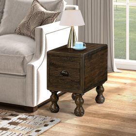 Solid Wood End Table, Rectangle 23.6 inch Narrow Side Table with Drawer, Vintage Bedside Table Nightstand for Small Spaces, Living Room, Bedroom