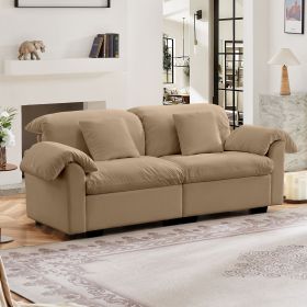 Velvet 2 Seater Deep Seat Sofa for Living Room, Two - Seat Loveseat Couch with Fluffy Armrest Pillows and Backrest