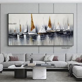 Handmade Hand Painted Wall Art On Canvas Abstract Horizontal Abstract Ocean Sailboat Landscape Modern Home Living Room hallway bedroom luxurious decor (size: 150X220cm)