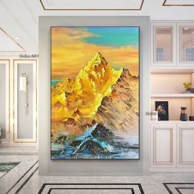 Handmade Large Golden Mountain Oil Painting;  Textured Acrylic Painting Modern Landscape Modern Wall Art Living Room Home Decor (size: 150X220cm)
