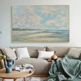 Hand Painted Painting Substantially High Quality Abstract Beach Landscape On Canvas For Living Room Decoration Free Shipping (size: 70X140cm)