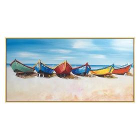 Hand Painted Boat Beach Canvas Painting Landscape Oil Painting For Living Room Salon Decoration Modern Wall Art Picture Handmade (size: 75X150CM)