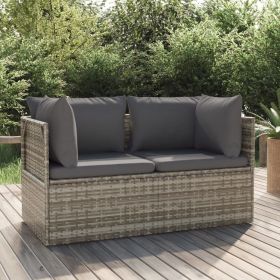 2-Seater Patio Sofa with Cushions Gray Poly Rattan (Color: Gray)