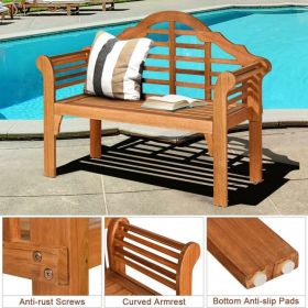 49 Inch Eucalyptus Wood Outdoor Folding Bench with Backrest Armrest for Patio Garden (Color: Natural)