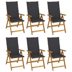 Folding Patio Chairs 6 pcs with Cushions Solid Acacia Wood (Color: Brown)