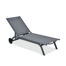 6-Position Adjustable Fabric Outdoor Patio Recliner Chair (Color: Gray)